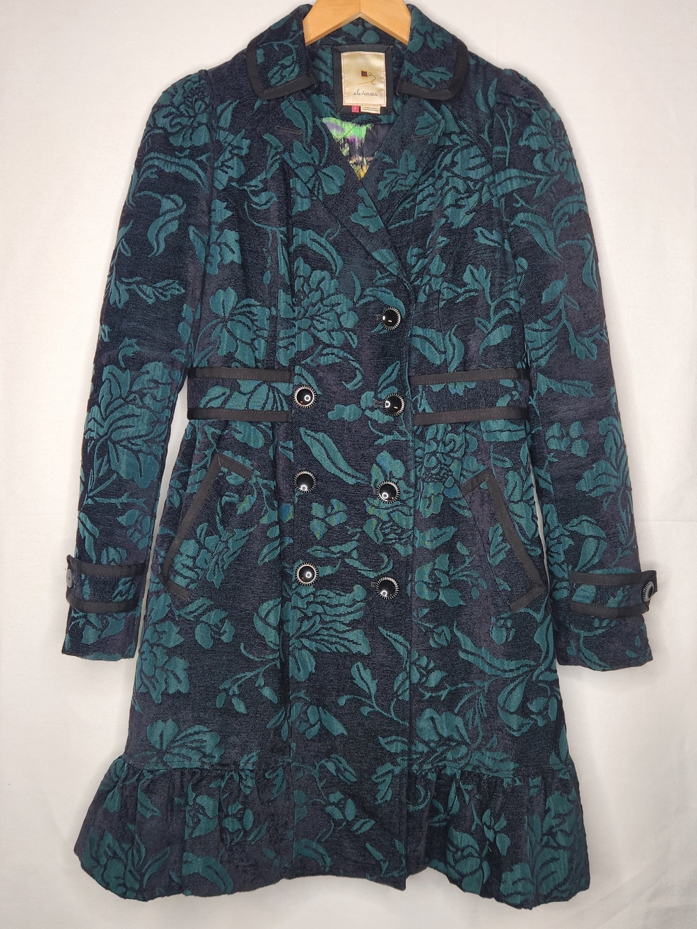 elevenses Teal Floral Double-Breasted Coat Dress